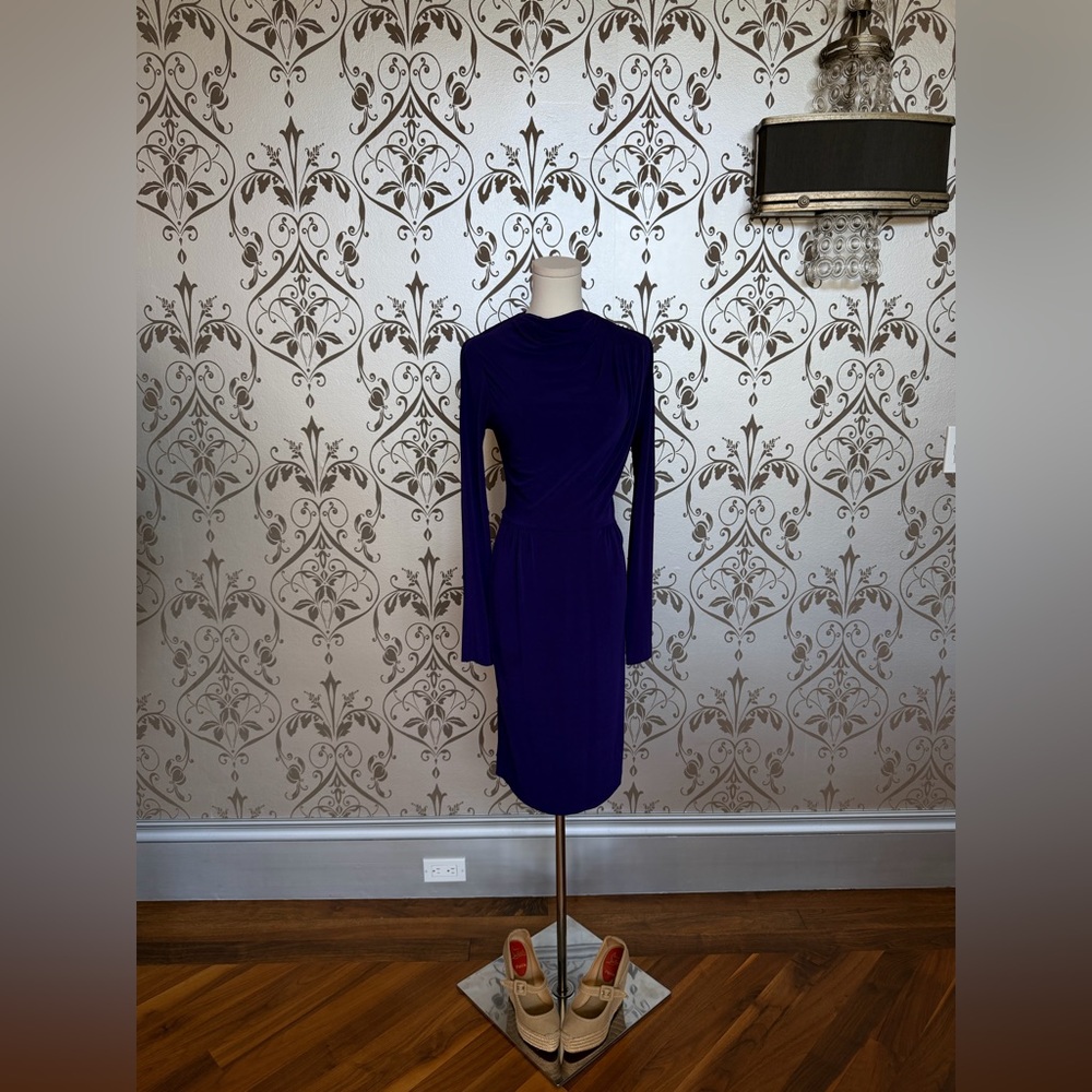 Rachel Zoe Deep Purple Long-Sleeve Draped Midi Dress